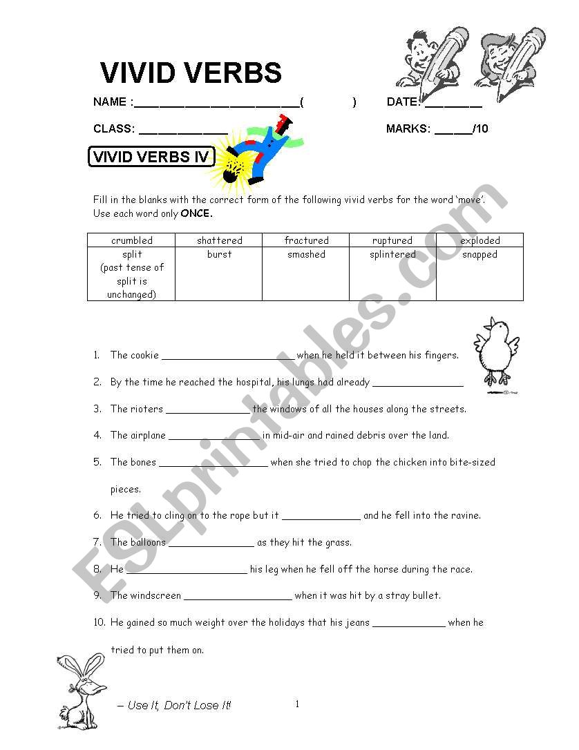 Action words and verbs  worksheet