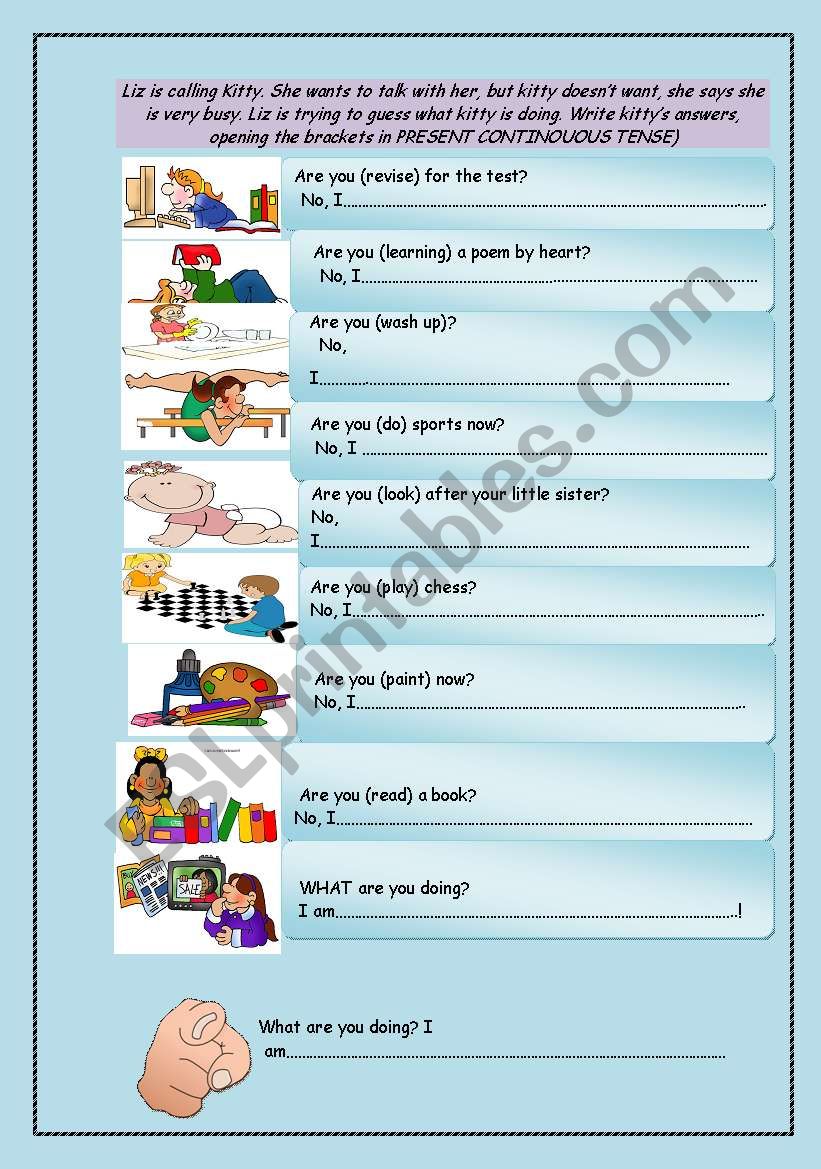 Present Continuous, General and Special questions practicing