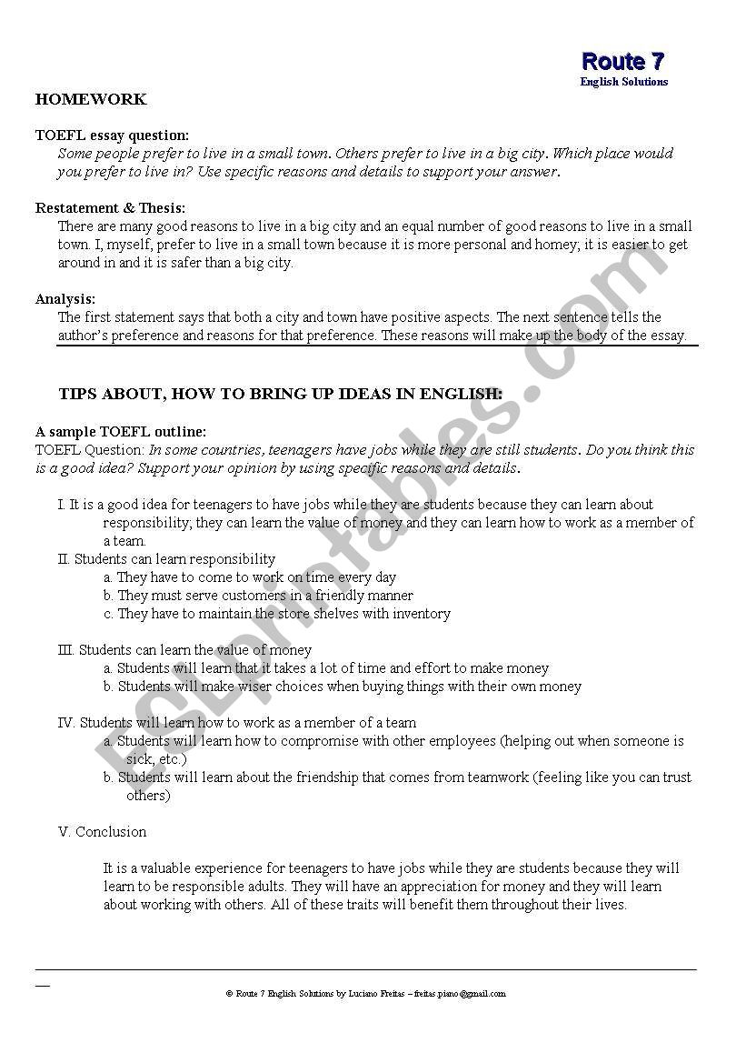 TOEFL Practice worksheet