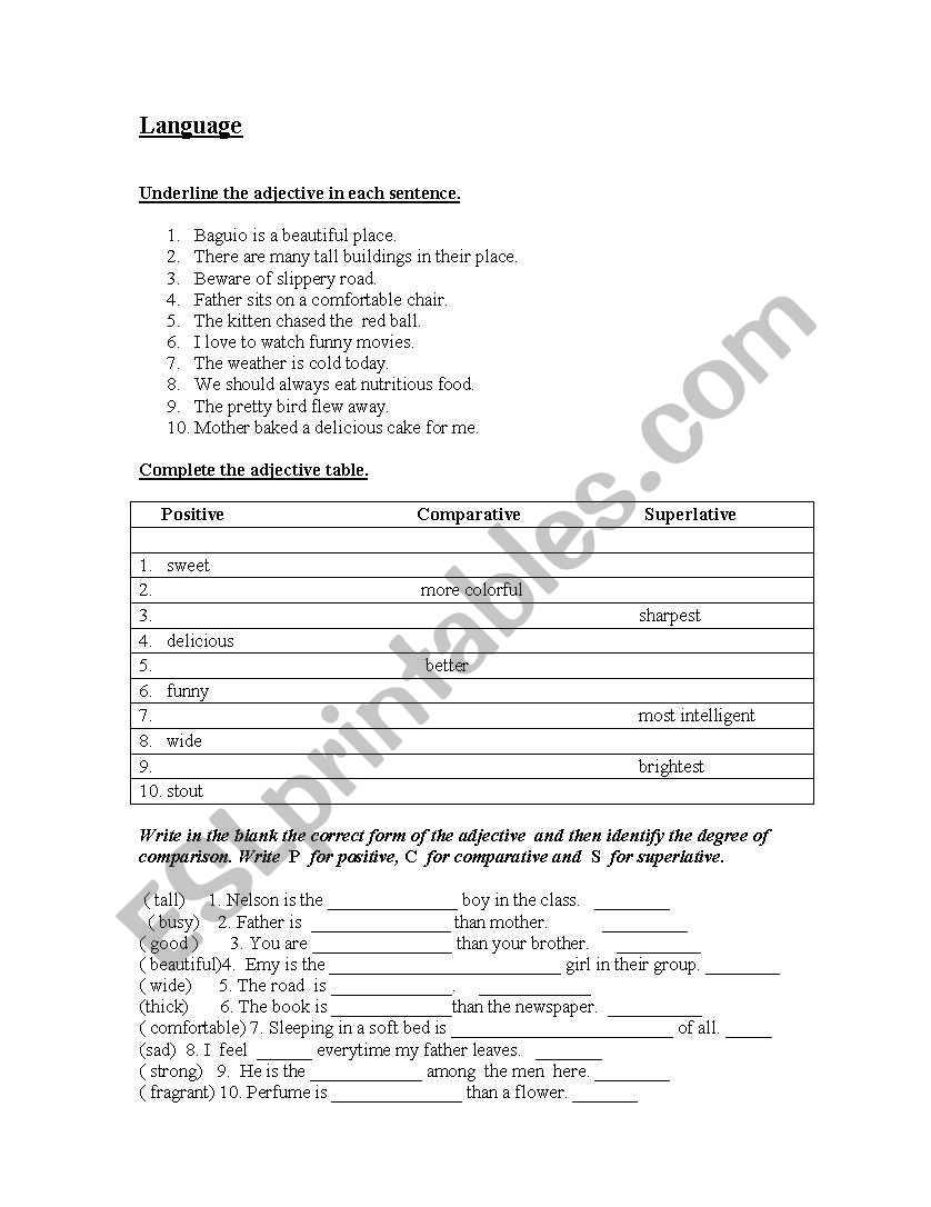 Language  worksheet