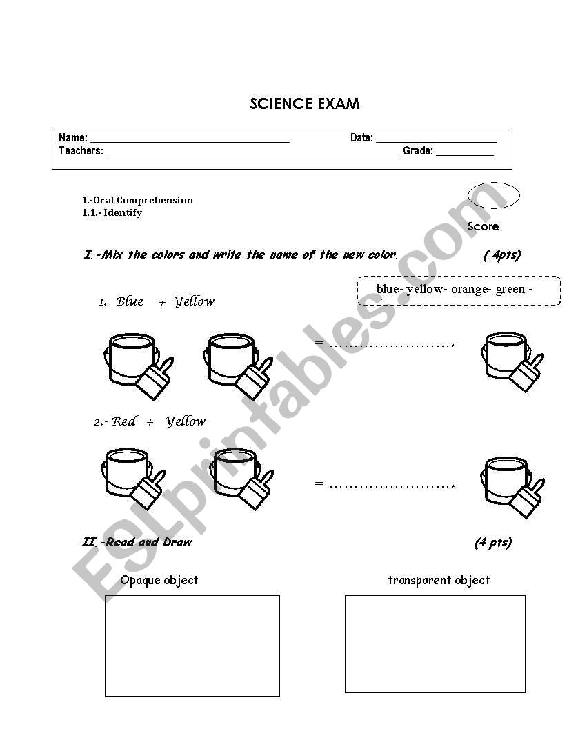 Science Test  worksheet