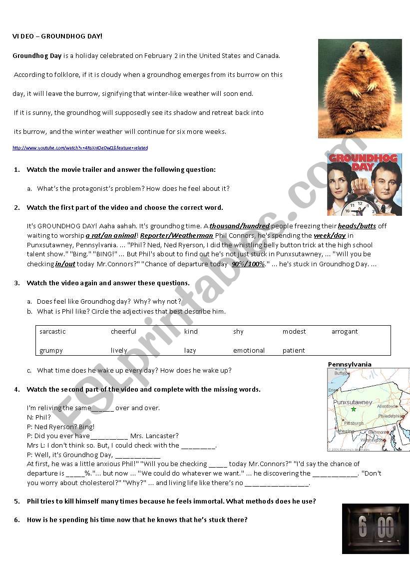 Groundhog Day Trailer worksheet