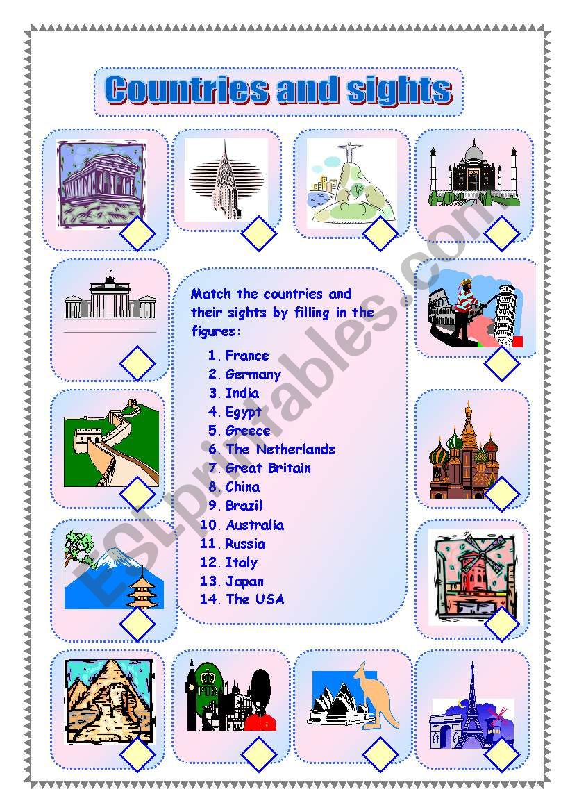 Countries and sights worksheet