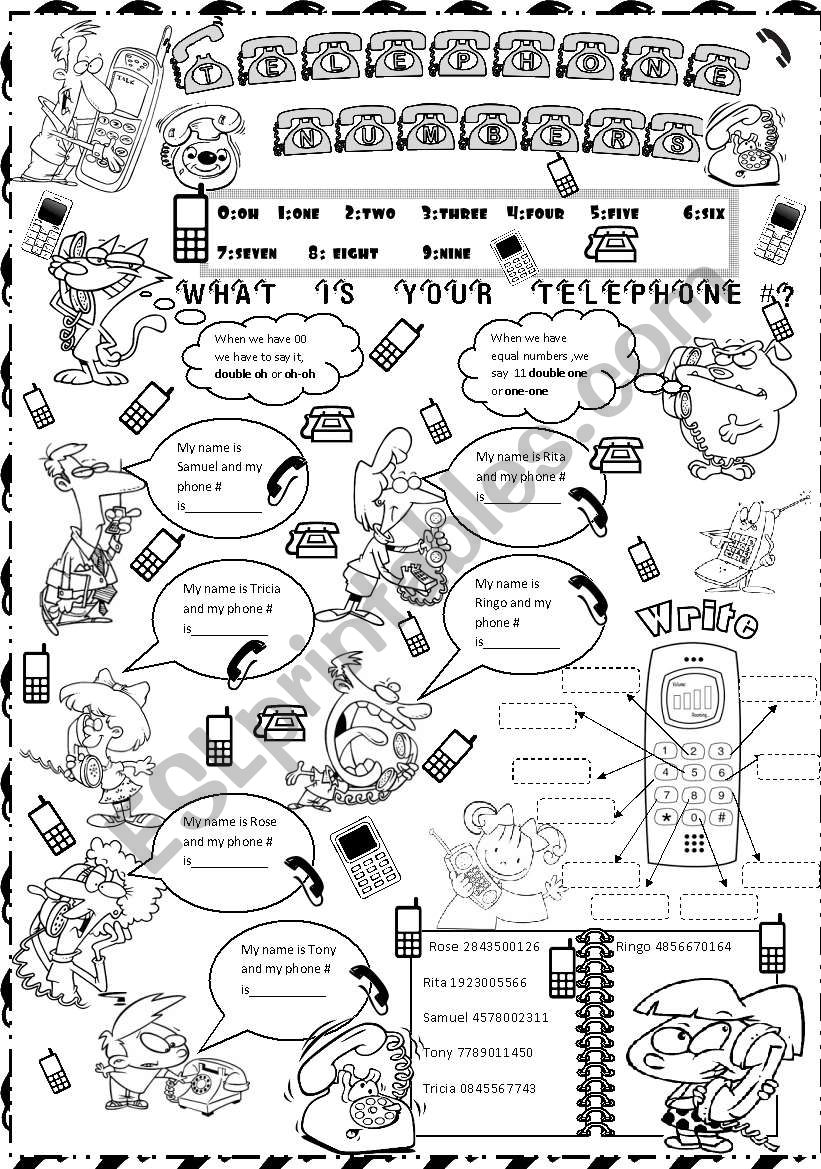 TELEPHONE NUMBERS worksheet