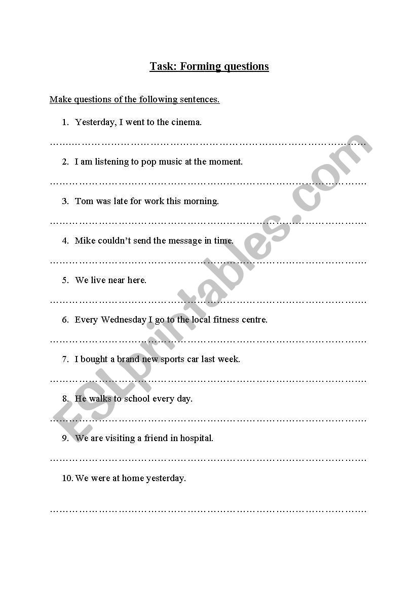 asking question worksheet