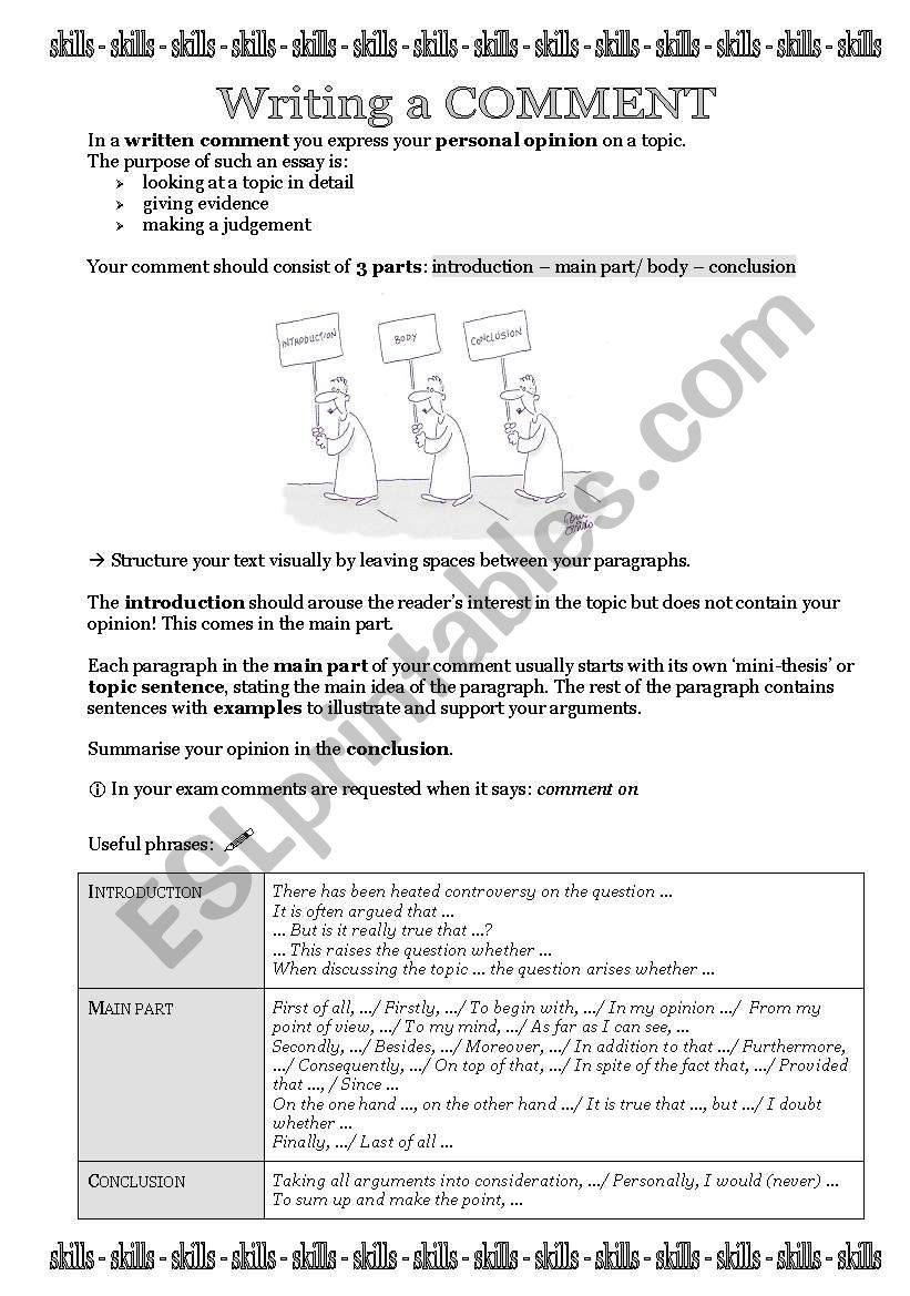 How to write a comment worksheet