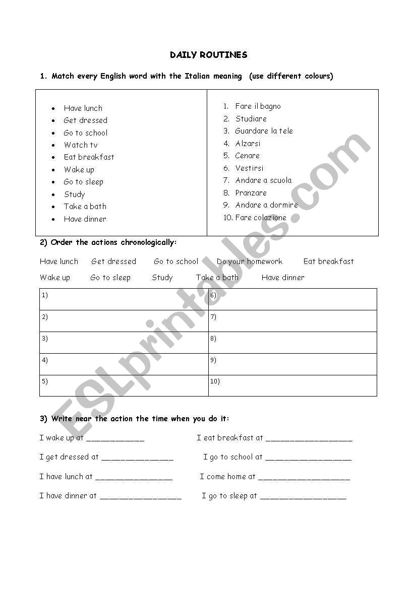 Daily Routines worksheet