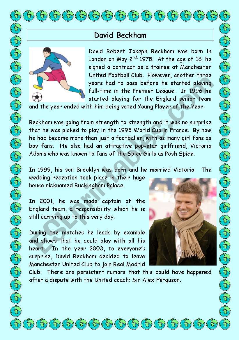 David Beckham - Comprehension worksheet