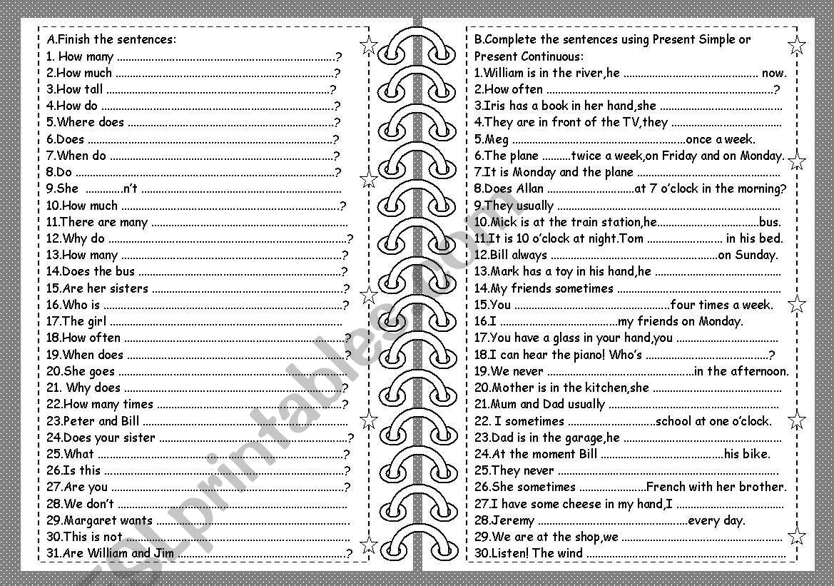 Questions,sentences and verbs worksheet