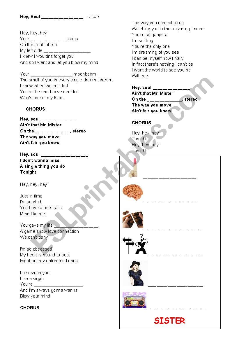 Song Hey Soul Sister worksheet