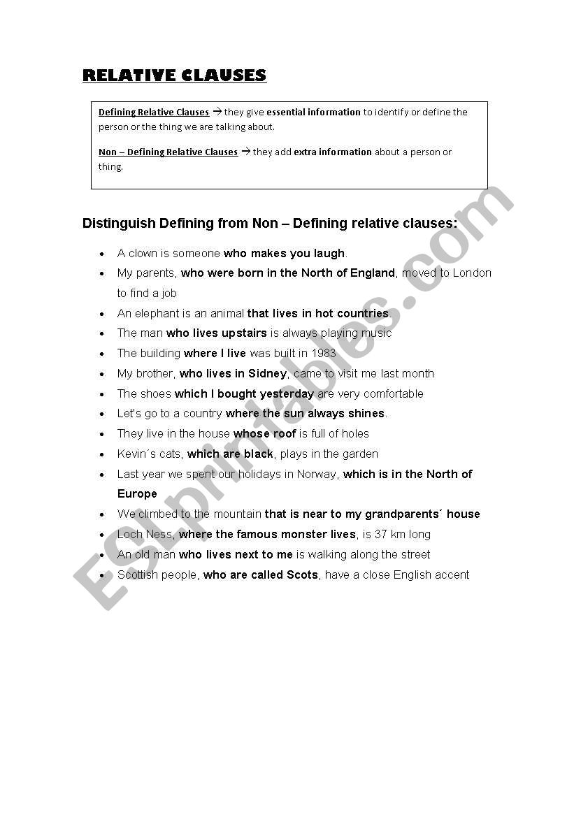 Relative Clauses - differences