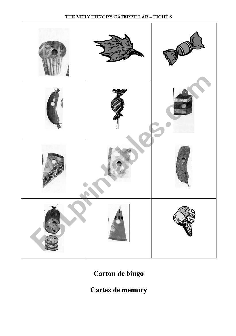 food bingo worksheet