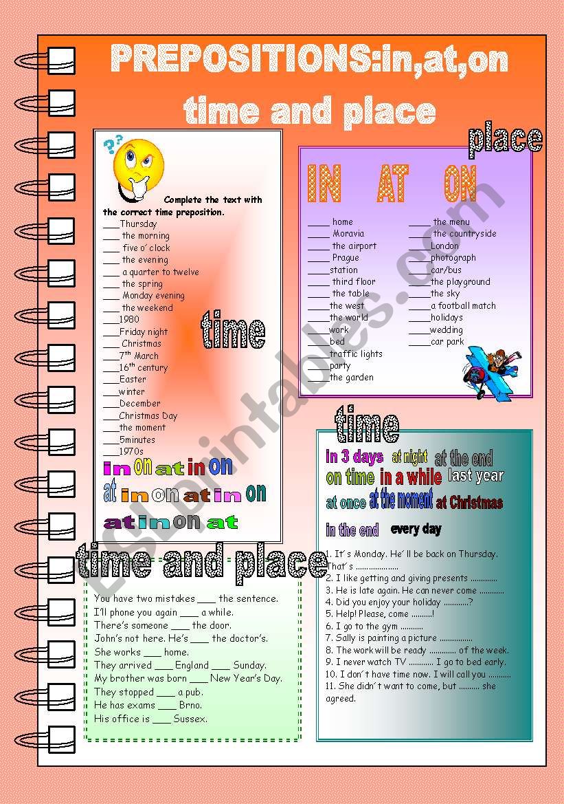 Prepositions in,on,at worksheet