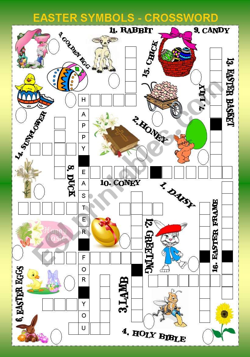 EASTER SYMBOLS CROSSWORD + KEY