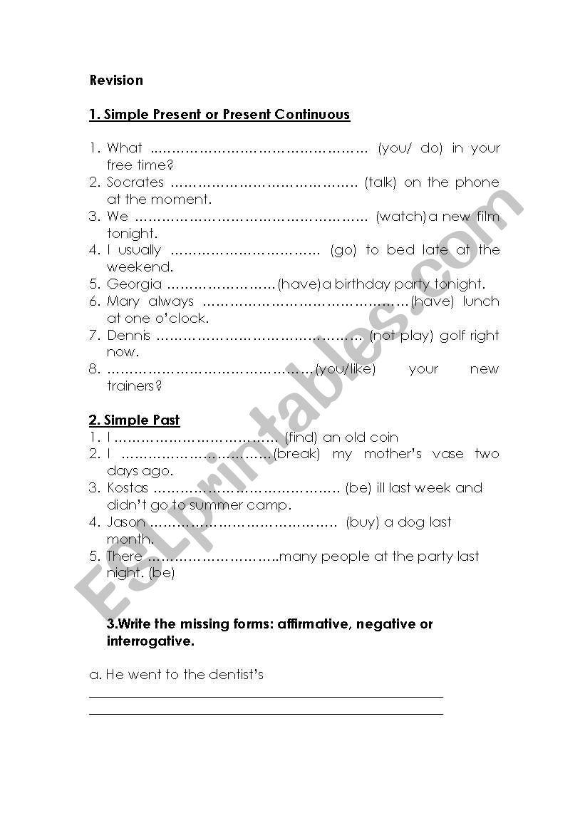 revision present simple & past simple