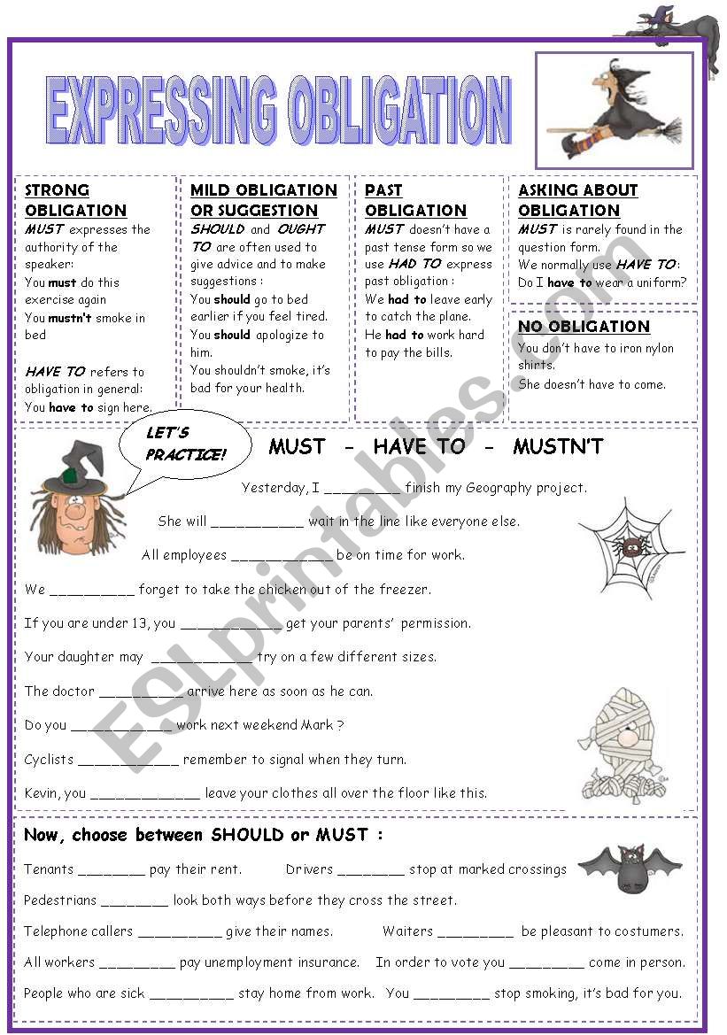 EXPRESSING OBLIGATION worksheet