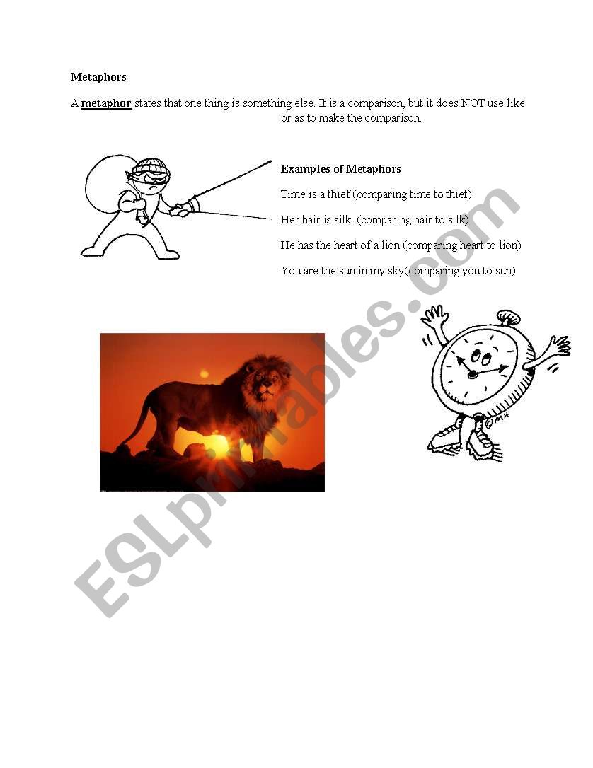 Metaphors  worksheet