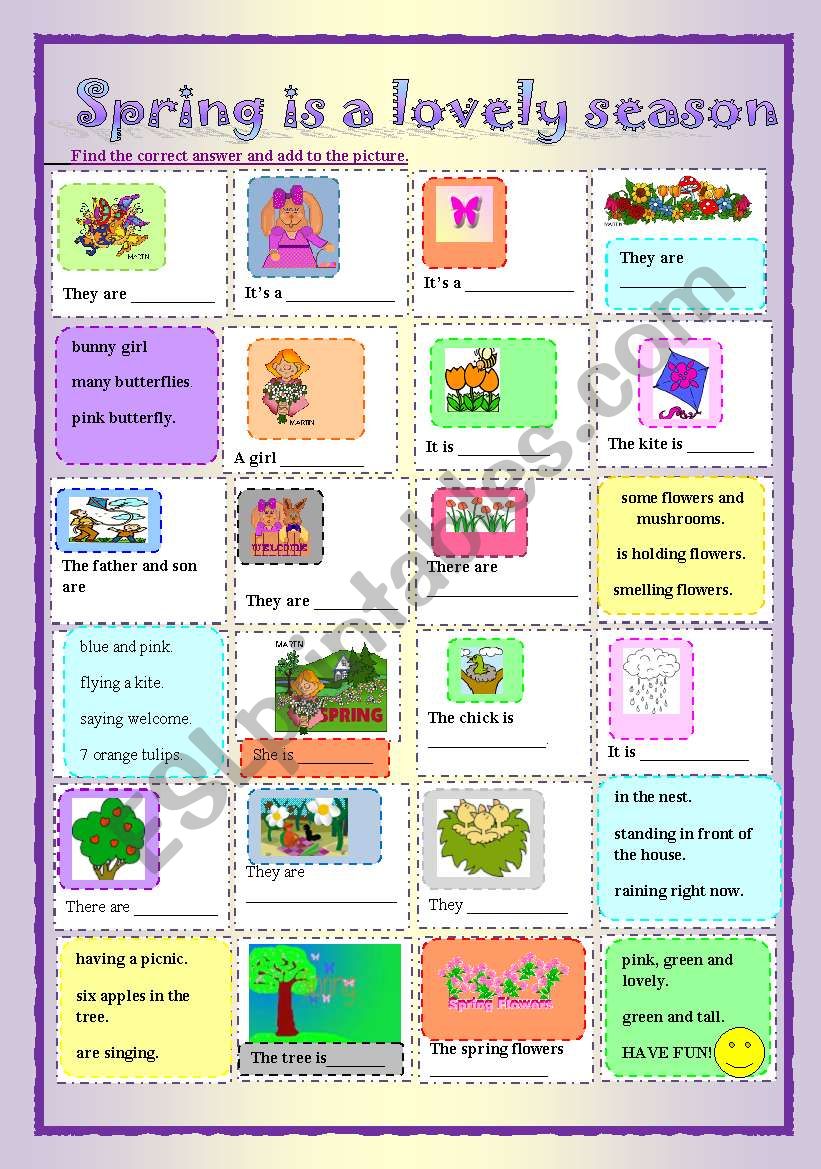 Spring is  a lovely seaon. worksheet
