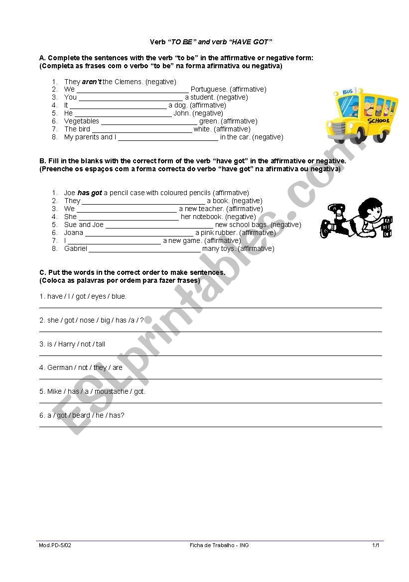 Verbs TO BE and HAVE GOT worksheet