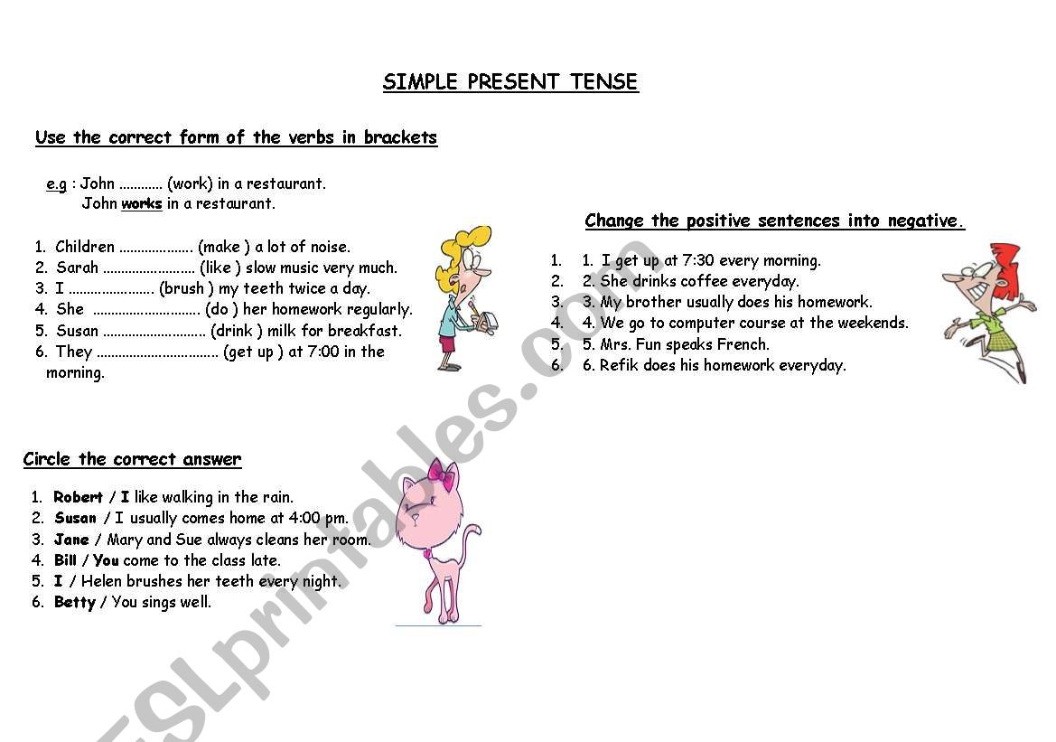 smple present tense worksheet