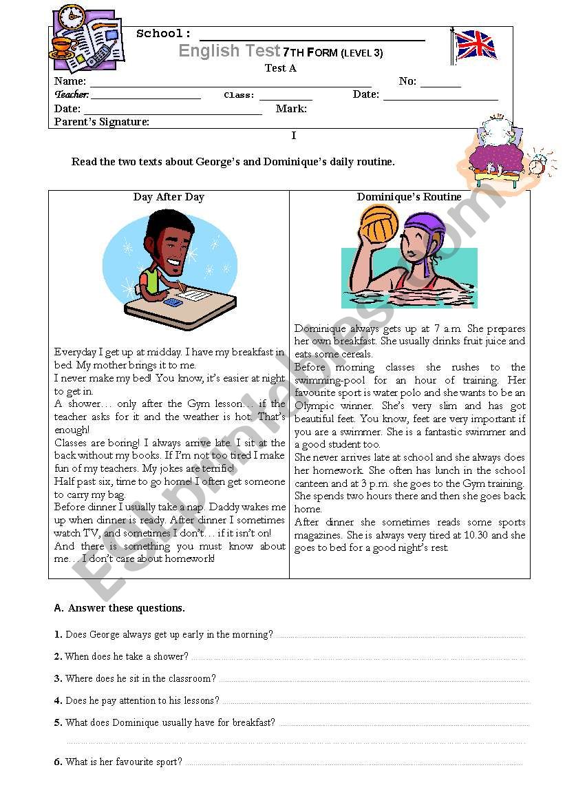 GeorgeÂ´s and DominiqueÂ´s Daily Routine