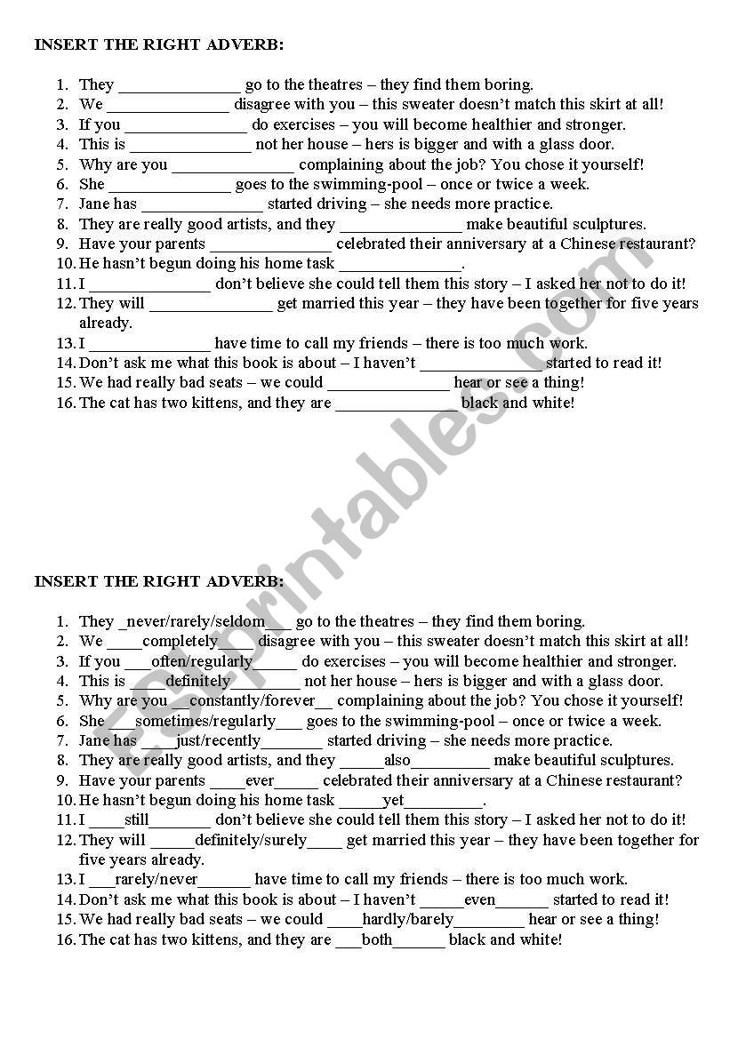 Adverbs worksheet