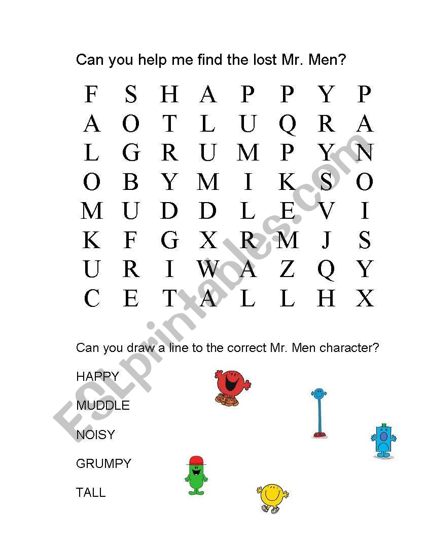 Mr. Men Word Search worksheet