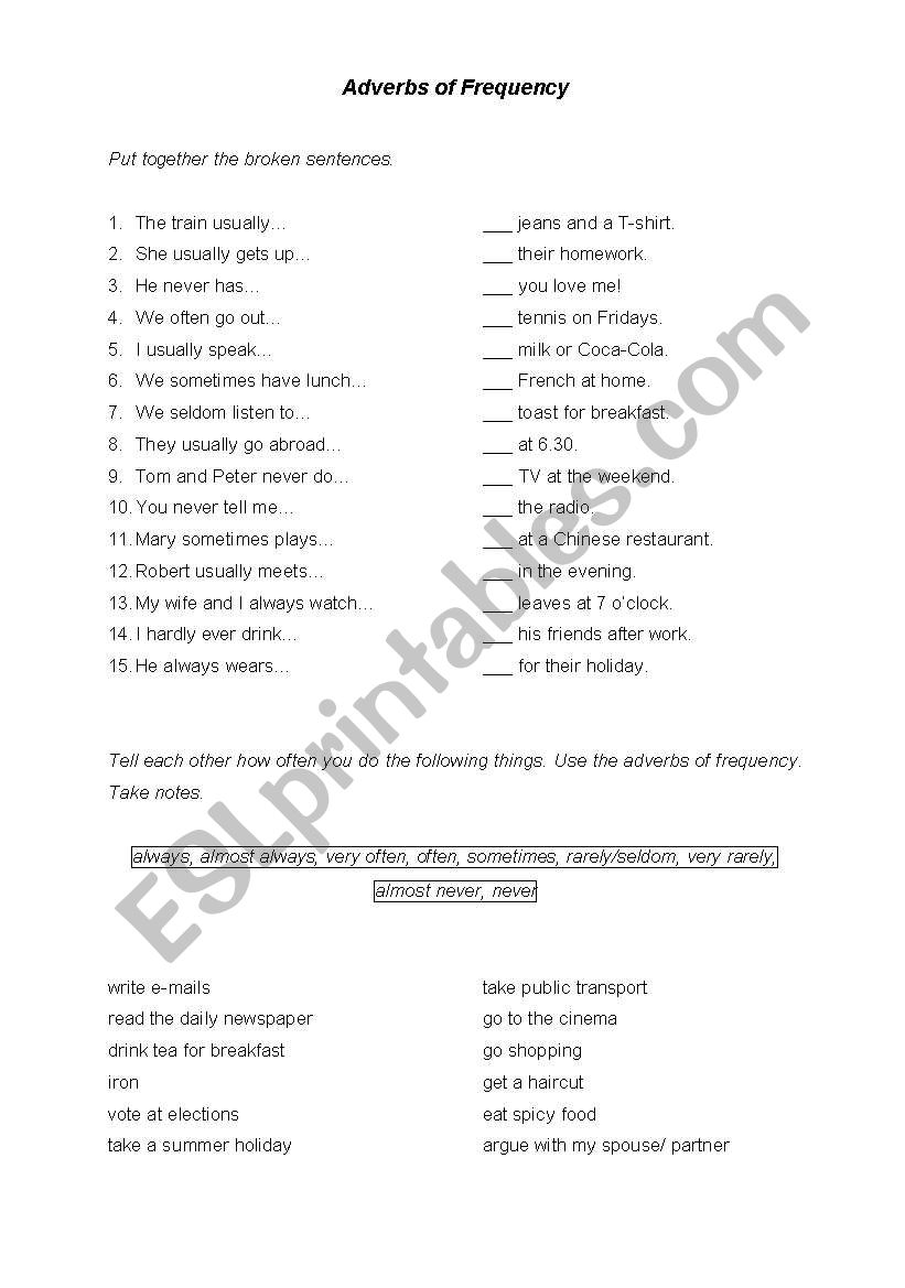 Adverbs of Frequency worksheet
