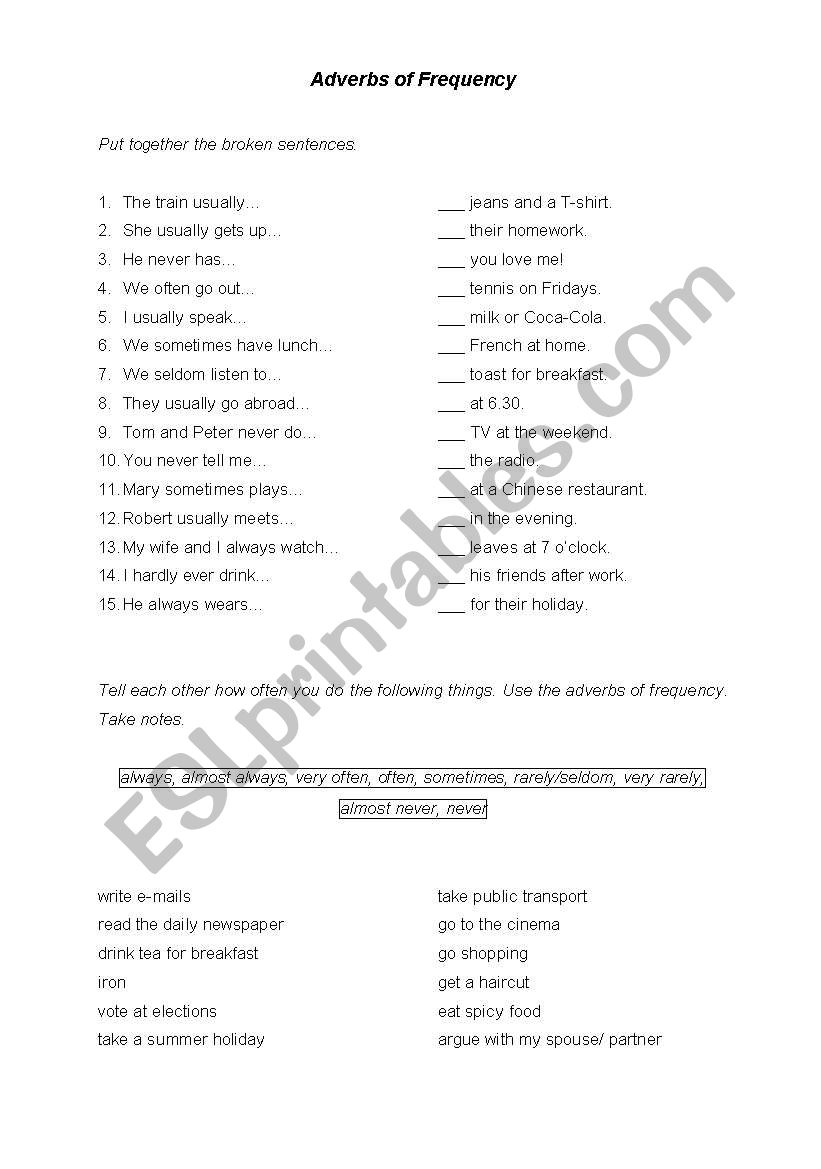 Adverbs of Frequency worksheet