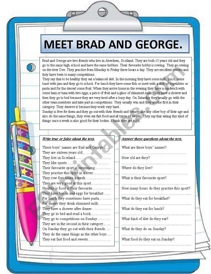 MEET BRAD AND GEORGE. Reading comprehension.