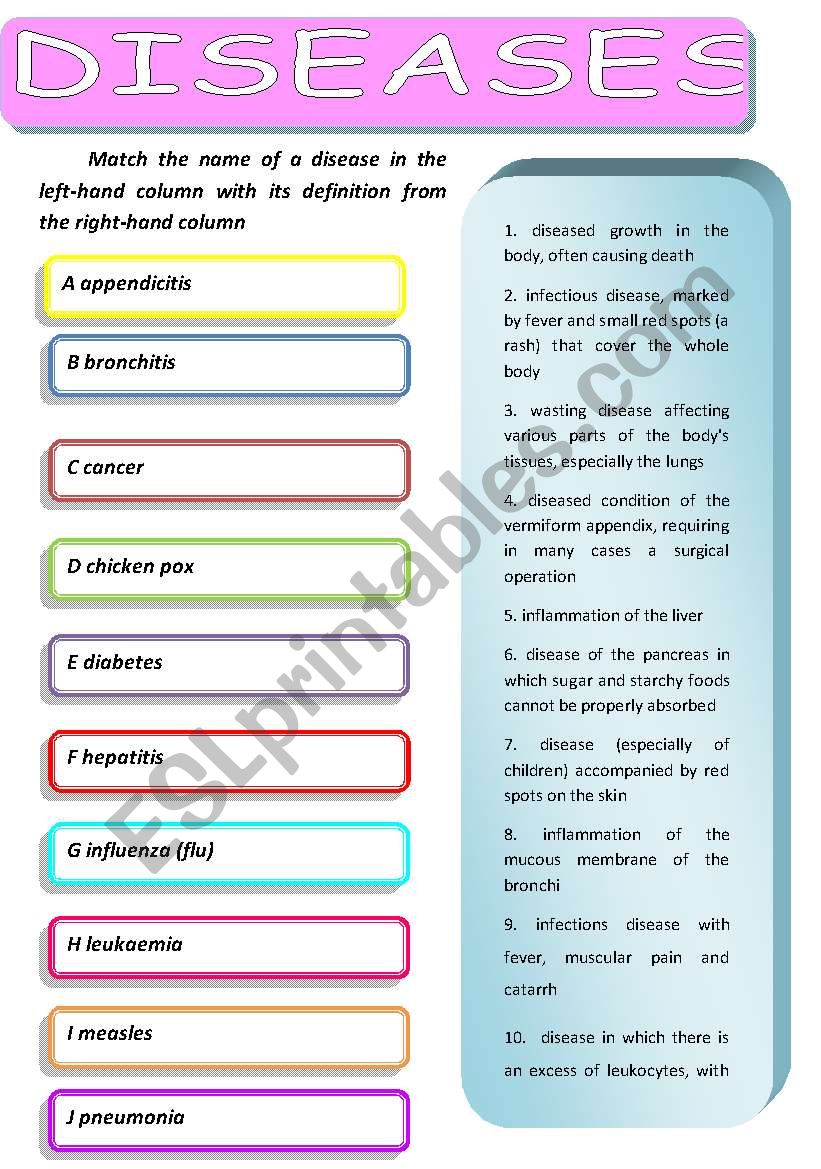 DISEASES worksheet