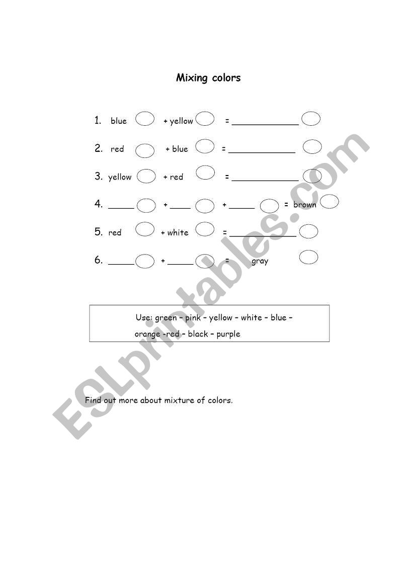 Mixing Colors worksheet