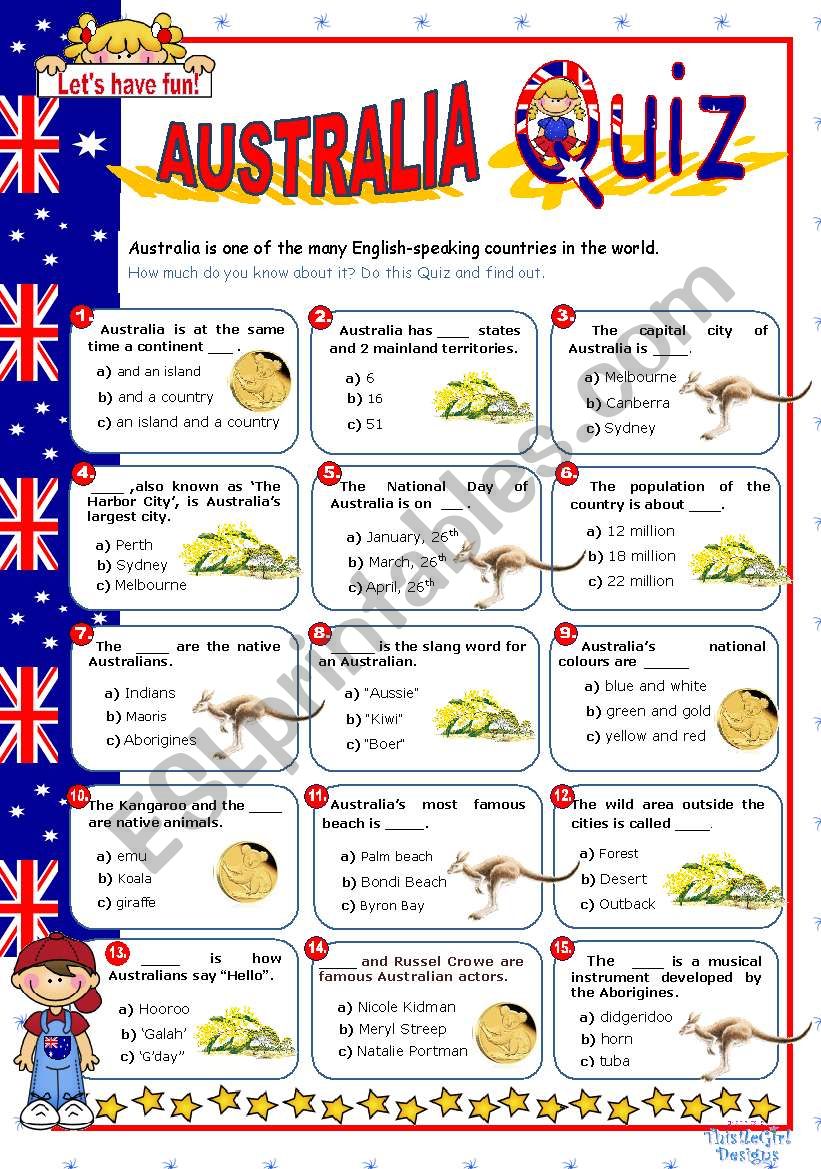 Australia  Quiz worksheet