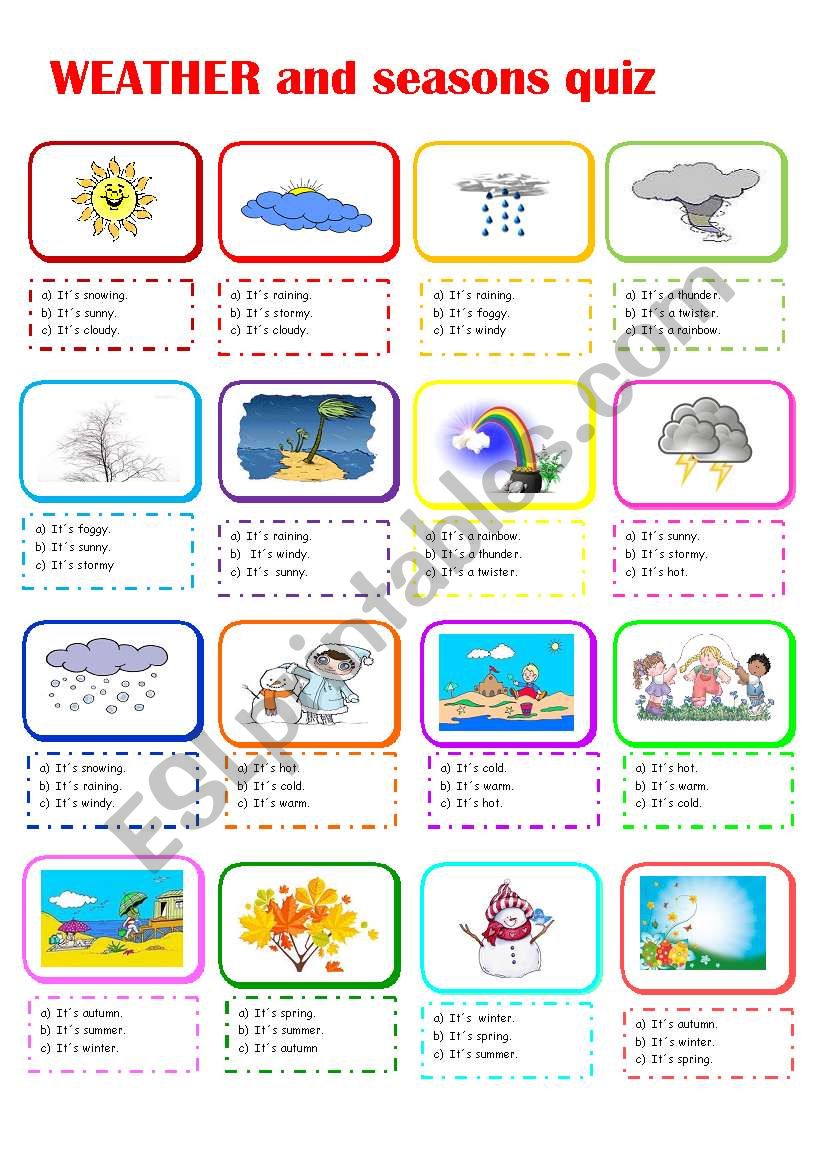 Weather and seasons quiz worksheet