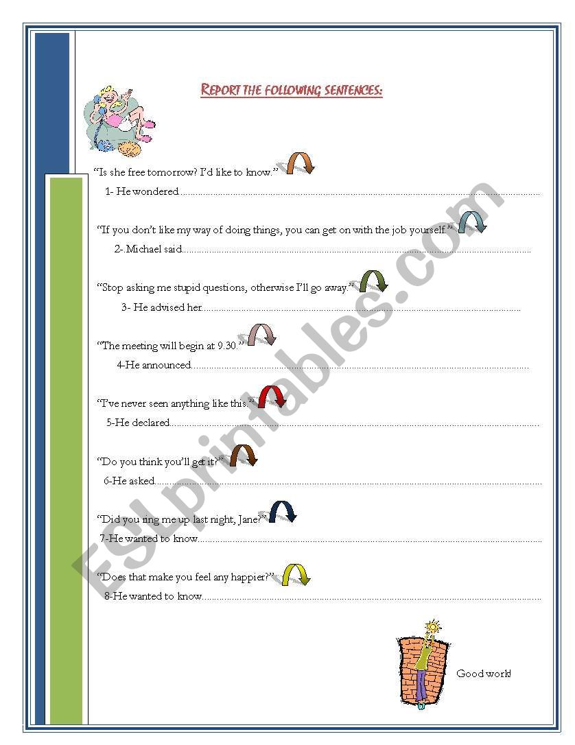 Reported Speech worksheet