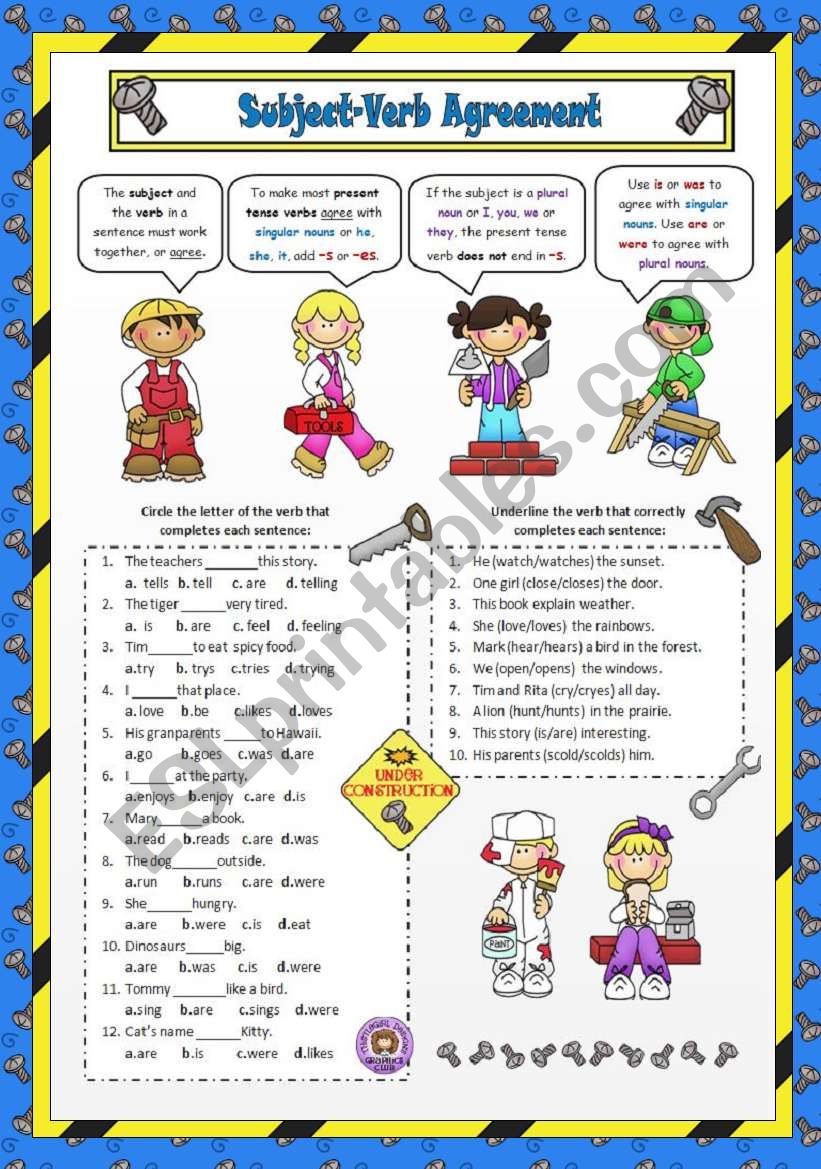Subject And Verb Agreement Worksheets