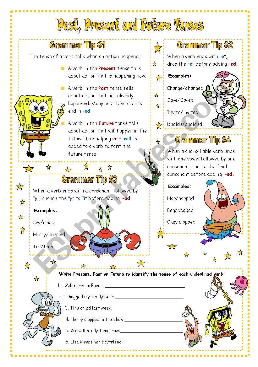 Past Present And Future Tense Worksheets Esl