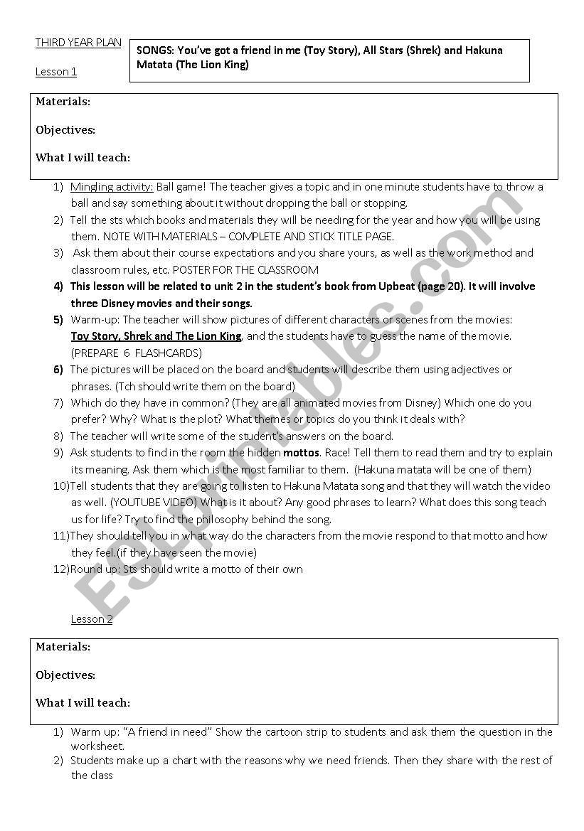 First lesson 3rd year worksheet