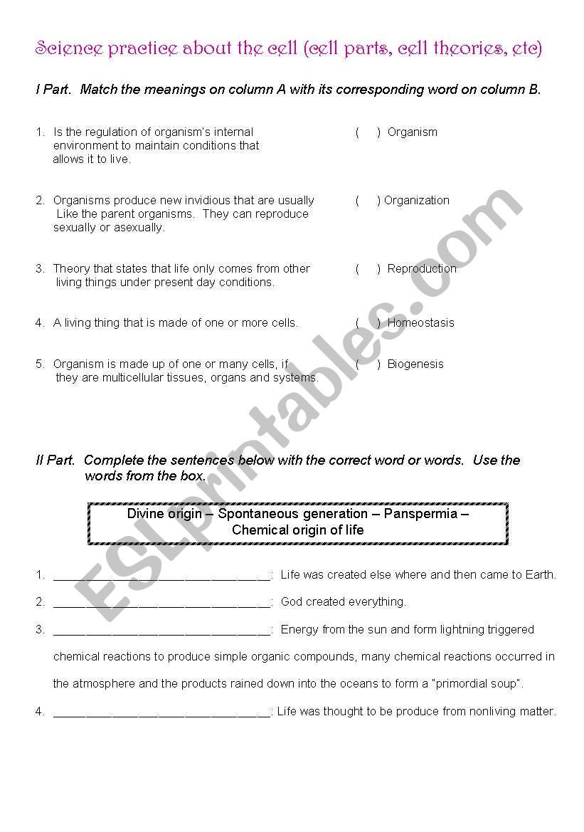 Cell parts, cell theories, etc