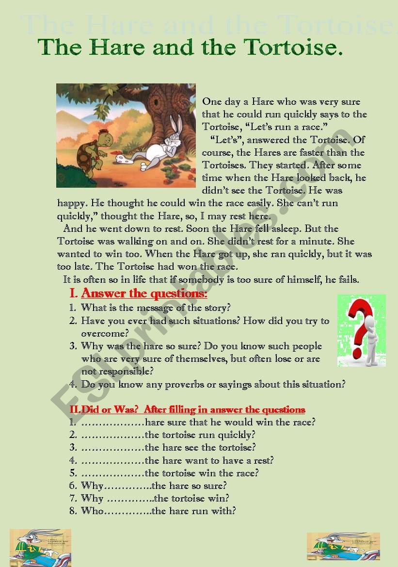 The hare and the Tortoise worksheet