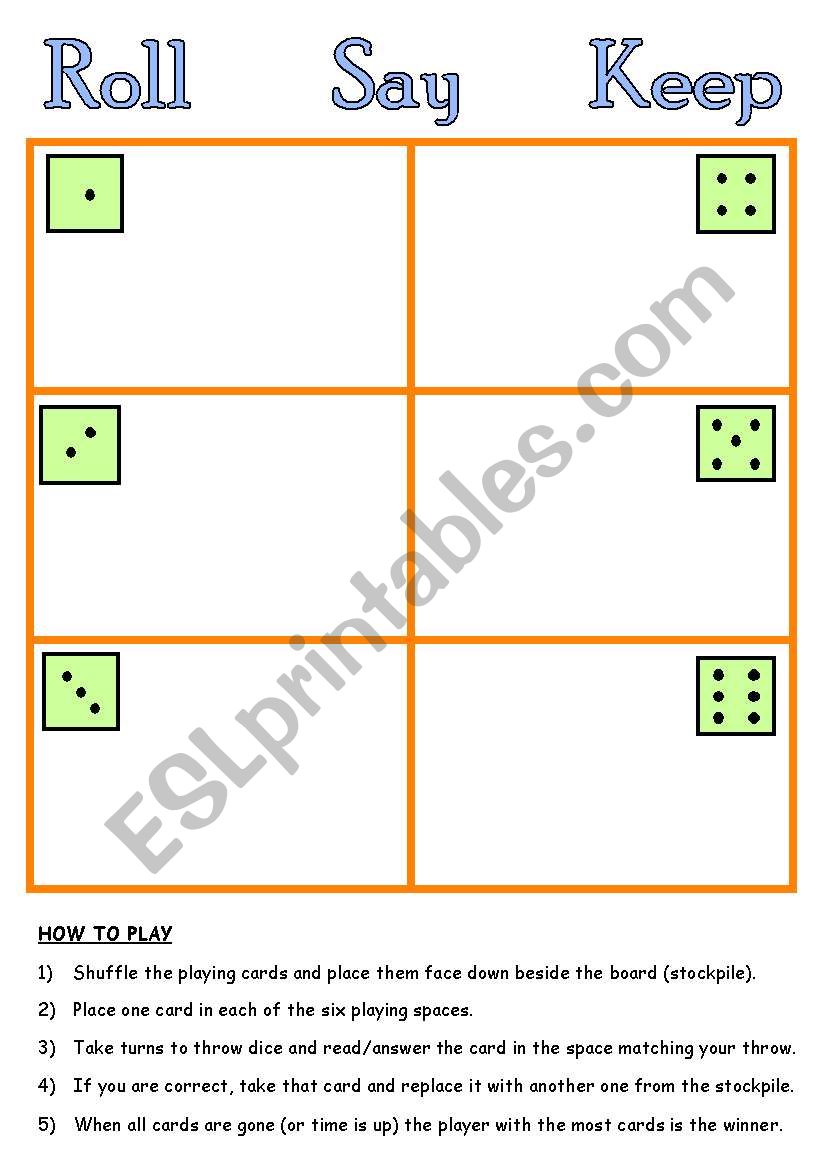 Roll Say Keep - Reading or Spelling Game