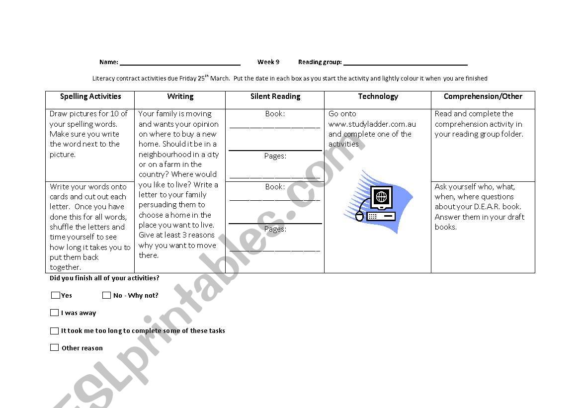 Literacy Contract for Stage 2/3