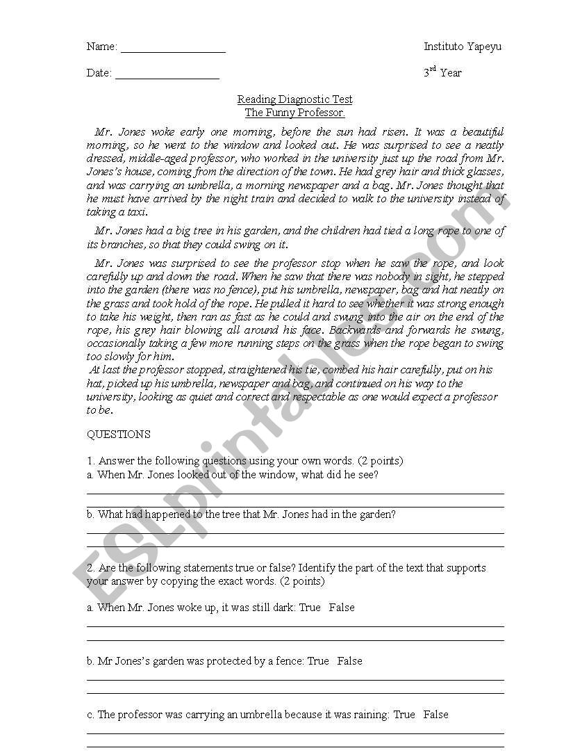 The Funny Professor worksheet