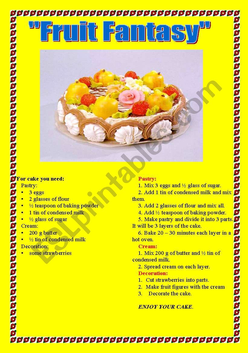Cake recipe worksheet
