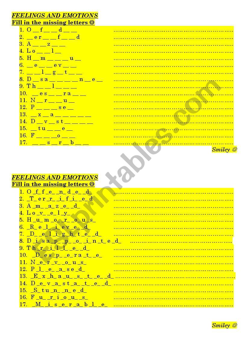 Feelings Emotions 2 worksheet