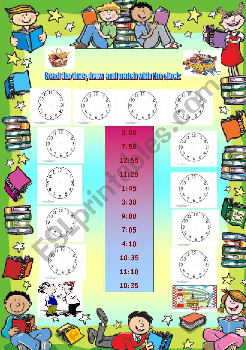 Matching time and draw clock  worksheet