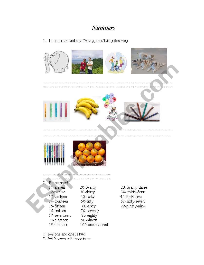 numbers worksheet