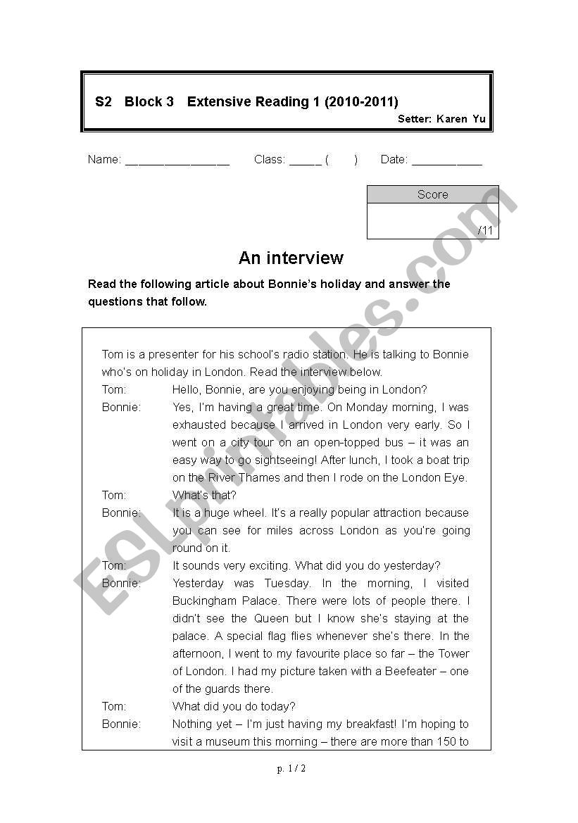 An interview worksheet