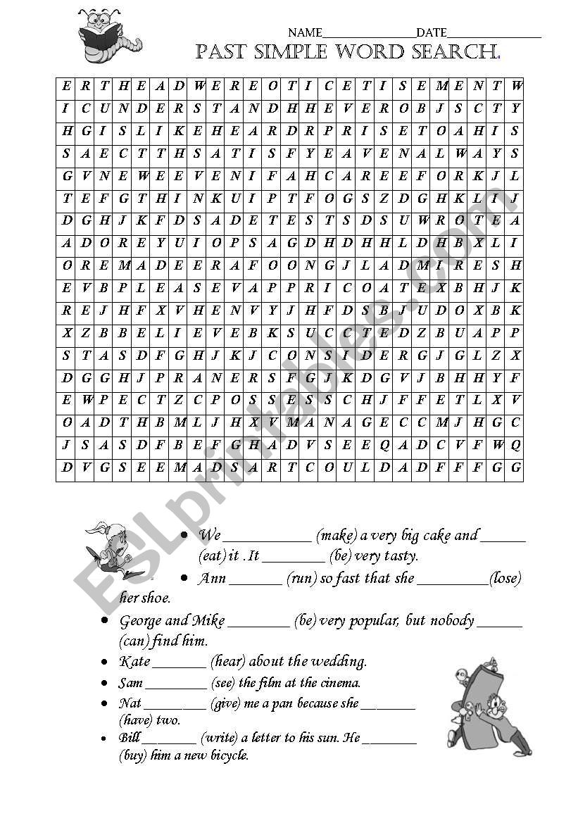 wordsearch past simple irregular verbs b&w version