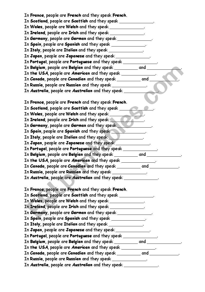 nationalities and languages worksheet
